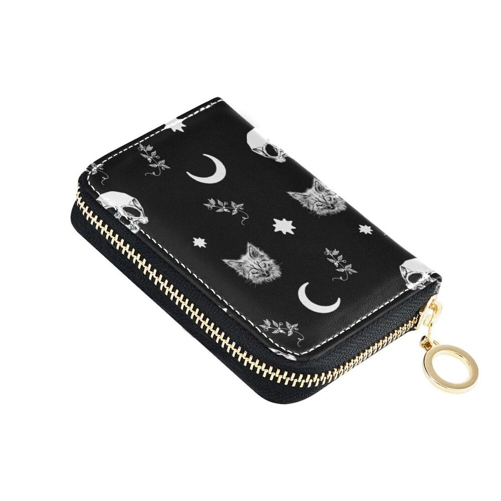 5053 Gothic Skull Cat RFID Credit Card Holder Wallets Accordion Leather